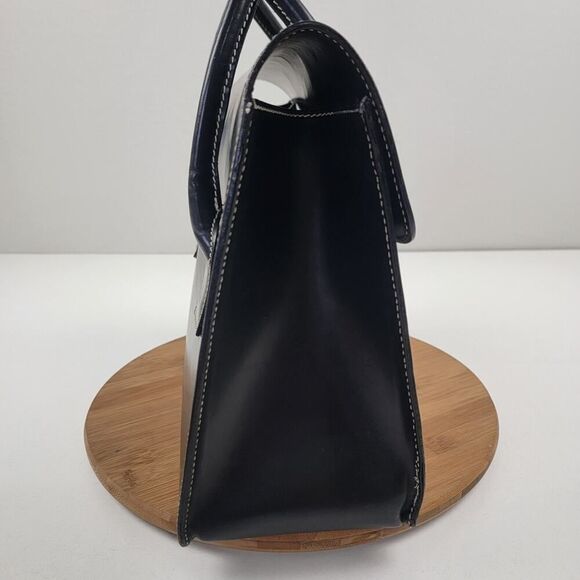 Lamberston Truex Boxcar Black Leather Handbag Bag Purse Italy - Picture 2 of 16